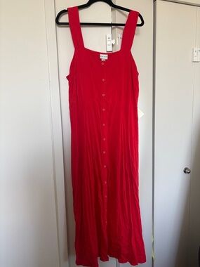 Ava & Viv Bright Red Button-Front Maxi Dress